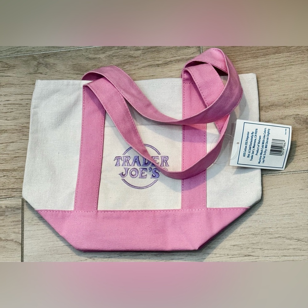 NWT Trader Joe's Pink Pastel Canvas Tote Bag Spring 2026 - Picture 3 of 5
